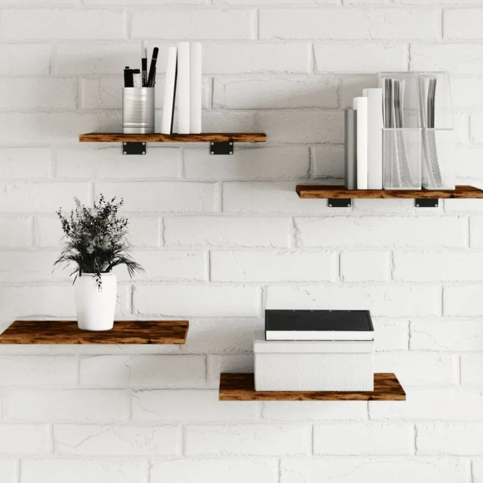 vidaXL Wandschappen 4 st 40x30x1,5 cm bewerkt hout gerookt eikenkleur