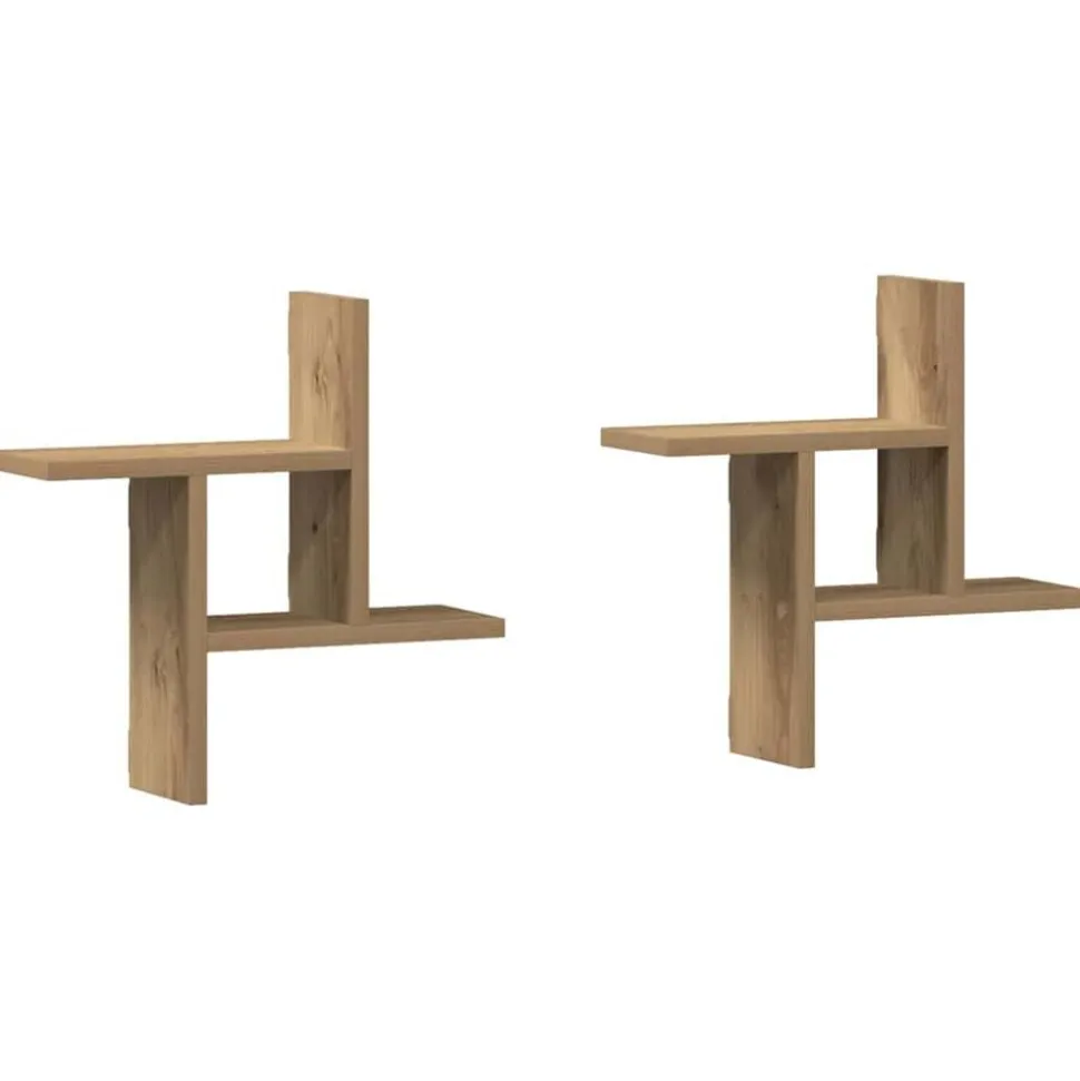 vidaXL Wandschappen 2 st 38x12x38 cm bewerkt hout artisanaal eiken