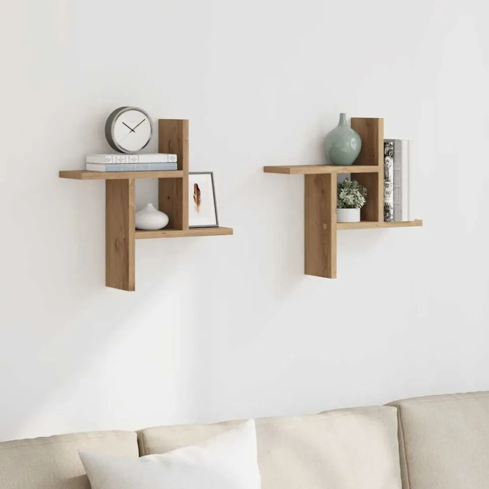vidaXL Wandschappen 2 st 38x12x38 cm bewerkt hout artisanaal eiken