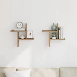 vidaXL Wandschappen 2 st 38x12x38 cm bewerkt hout artisanaal eiken
