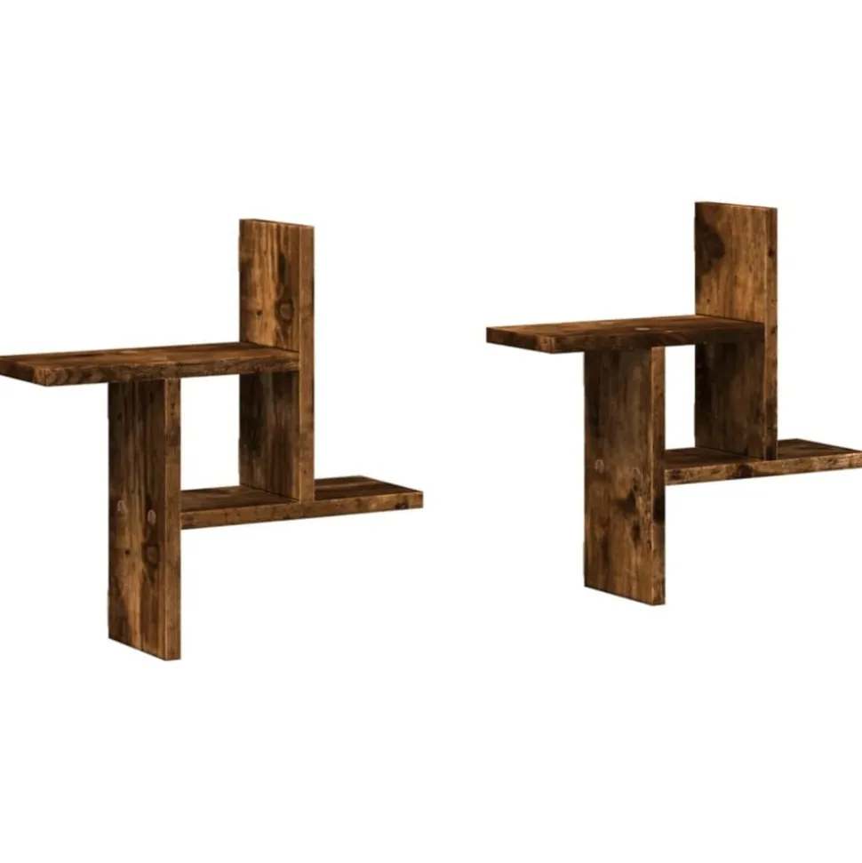 vidaXL Wandschappen 2 st 38x12x38 cm bewerkt hout gerookt eikenkleurig