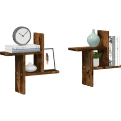 vidaXL Wandschappen 2 st 38x12x38 cm bewerkt hout gerookt eikenkleurig