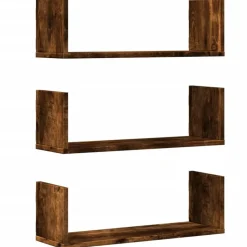 vidaXL Wandschappen 3 st 58x18x18 cm bewerkt hout gerookt eikenkleurig