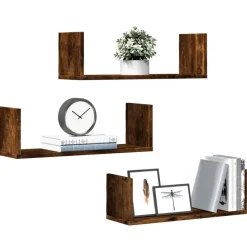 vidaXL Wandschappen 3 st 58x18x18 cm bewerkt hout gerookt eikenkleurig