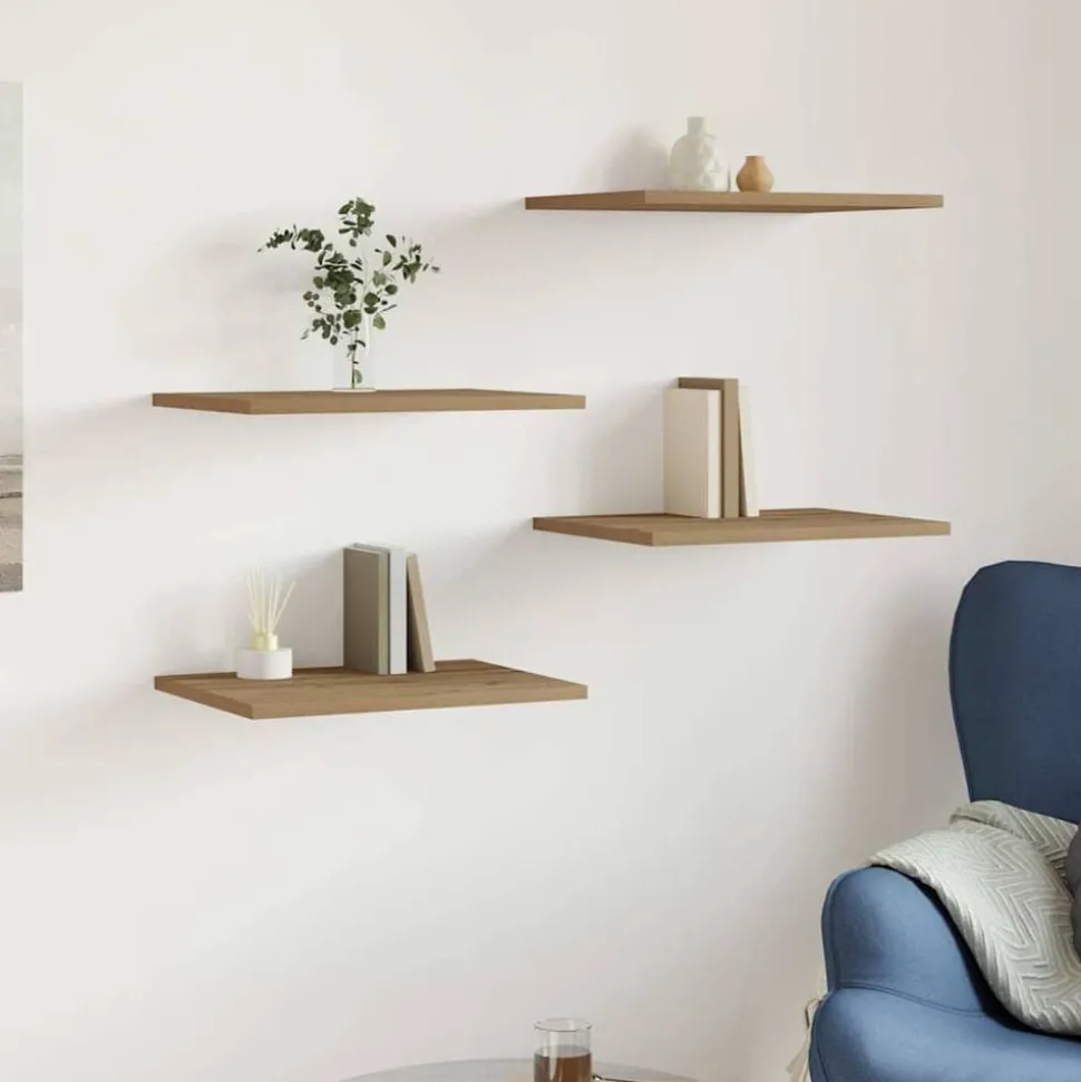 vidaXL Wandschappen 4 st 40x30x1,5 cm bewerkt hout artisanaal eiken