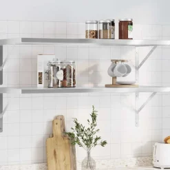 vidaXL Wandschappen 2 st 100x40 cm roestvrijstaal zilverkleurig
