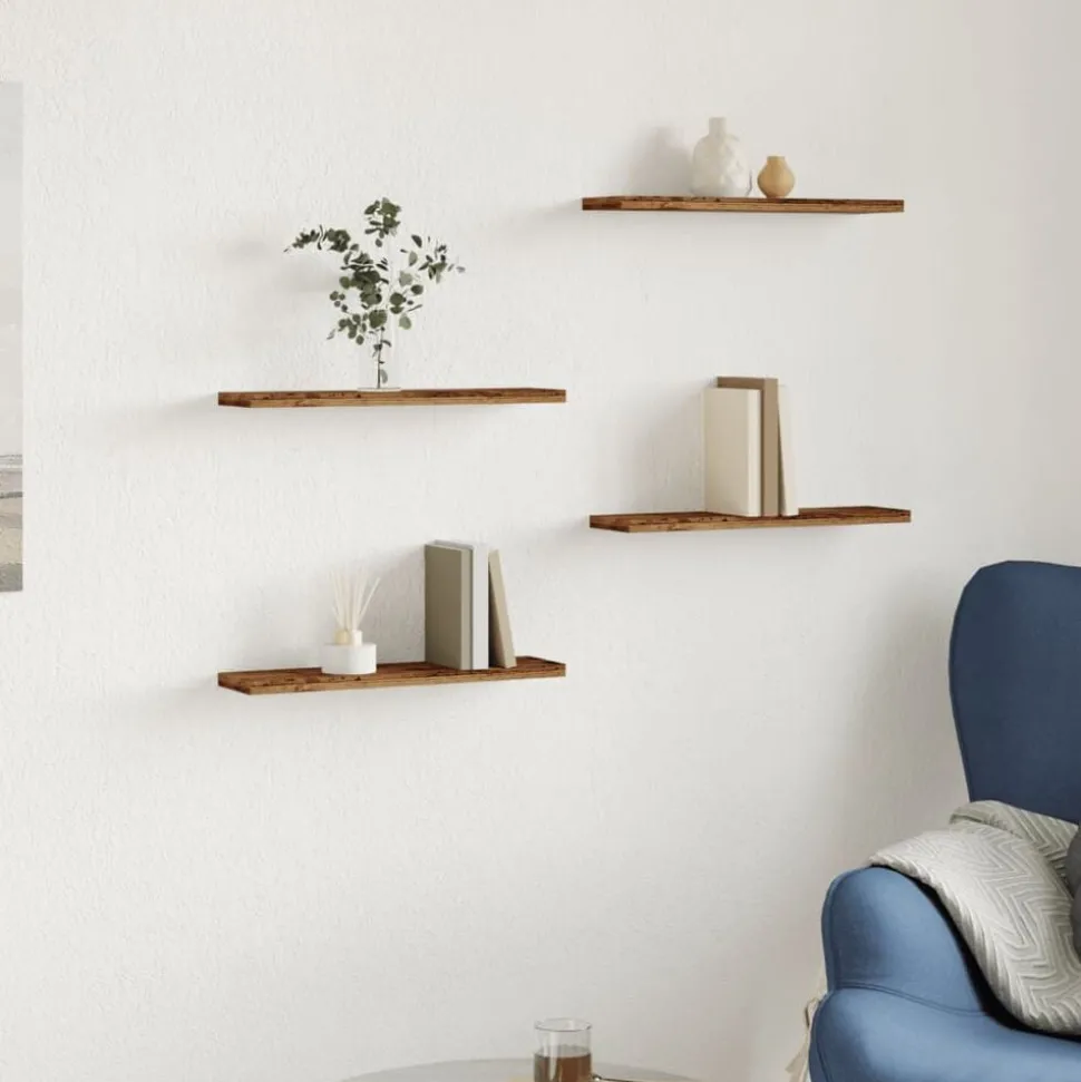 vidaXL Wandschappen 4 st 40x10x1,5 cm bewerkt hout oud houtkleurig