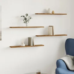 vidaXL Wandschappen 4 st 60x10x1,5 cm bewerkt hout oud houtkleurig