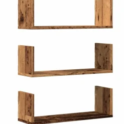 vidaXL Wandschappen 3 st 58x18x18 cm bewerkt hout oud houtkleurig