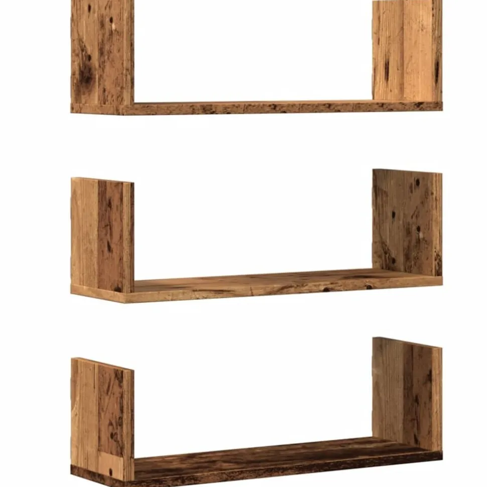 vidaXL Wandschappen 3 st 58x18x18 cm bewerkt hout oud houtkleurig
