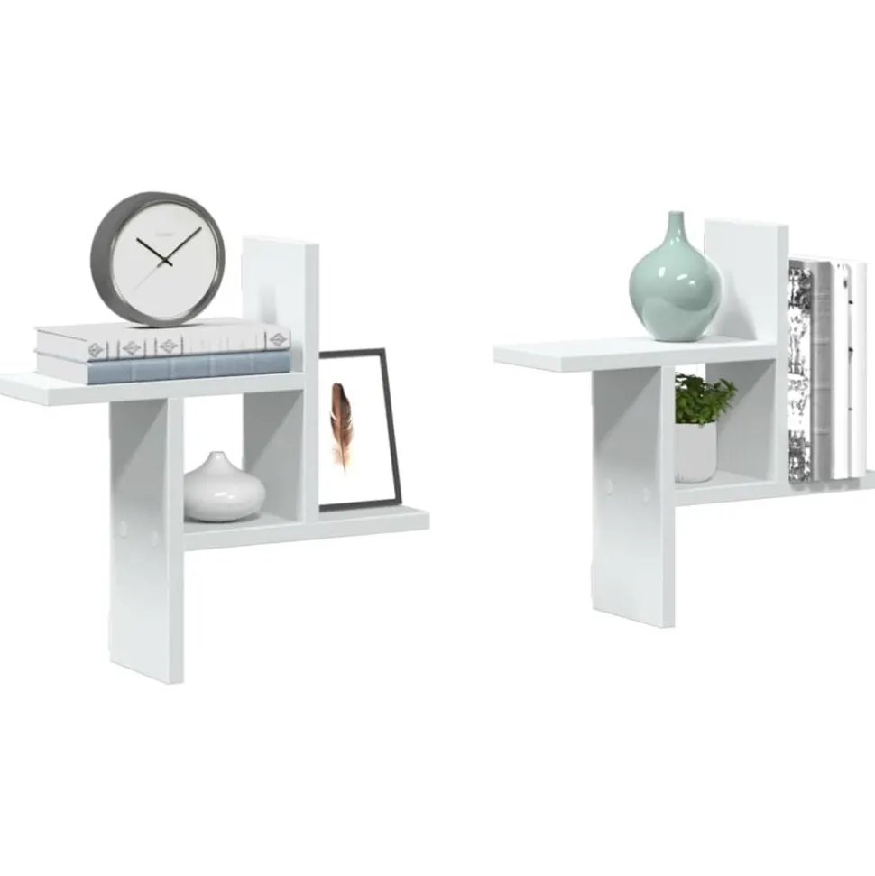 vidaXL Wandschappen 2 st 38x12x38 cm bewerkt hout wit