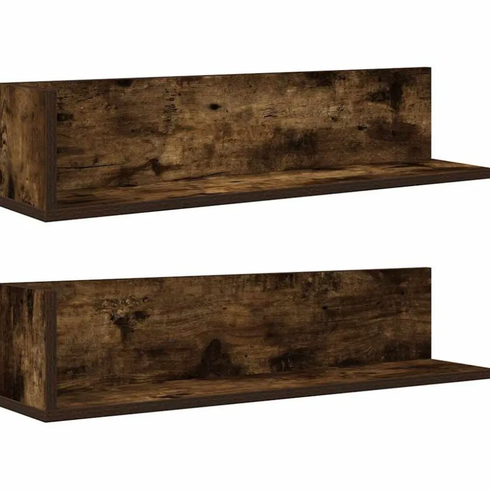 vidaXL Wandschappen 2 st 75x16,5x16,5 cm bewerkt hout gerookt eiken