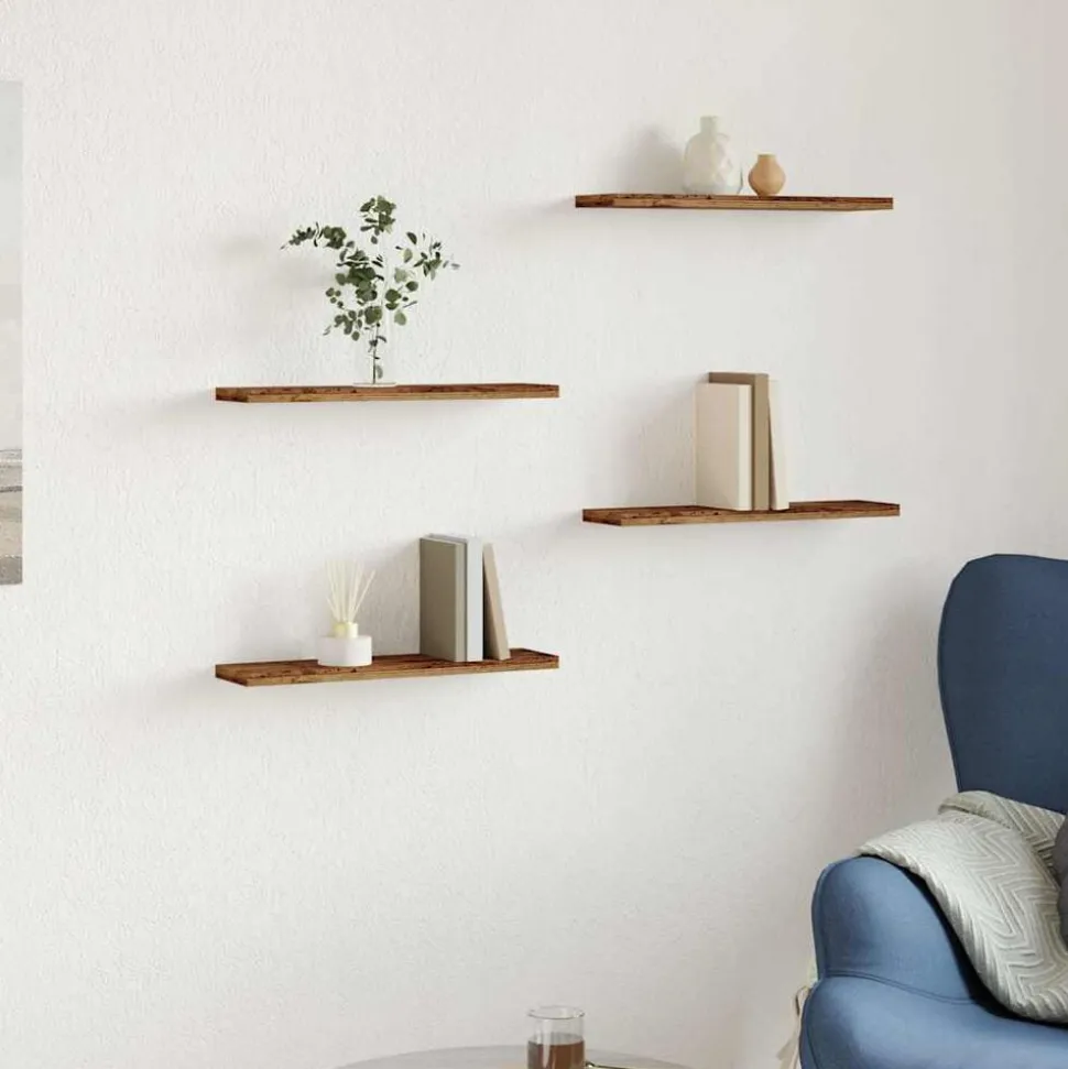 vidaXL Wandschappen 4 st 40x20x1,5 cm bewerkt hout oud houtkleurig