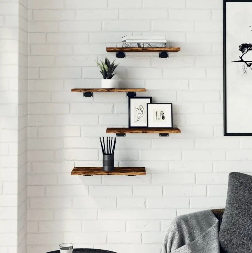 vidaXL Wandschappen 4 st 40x20x1,5 cm bewerkt hout gerookt eikenkleur