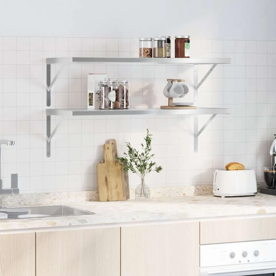 vidaXL Wandschappen 2 st 100x40 cm roestvrijstaal zilverkleurig