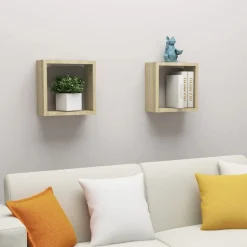 vidaXL Wandschappen kubus 2 st 30x15x30 cm sonoma eikenkleurig