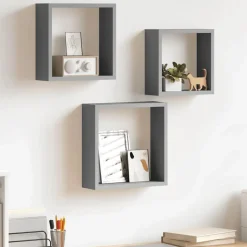 vidaXL Wandschappen kubus 3 st MDF grijs