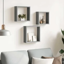 vidaXL Wandschappen kubus 3 st MDF grijs