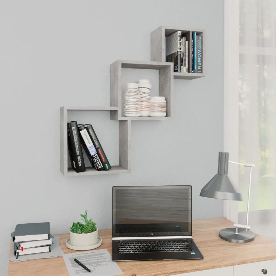 vidaXL Wandschappen kubus 68x15x68 cm bewerkt hout betongrijs