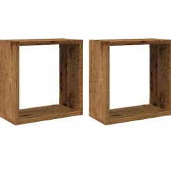 vidaXL Wandschappen kubus 2 st 30x15x30cm bewerkt hout oud houtkleurig
