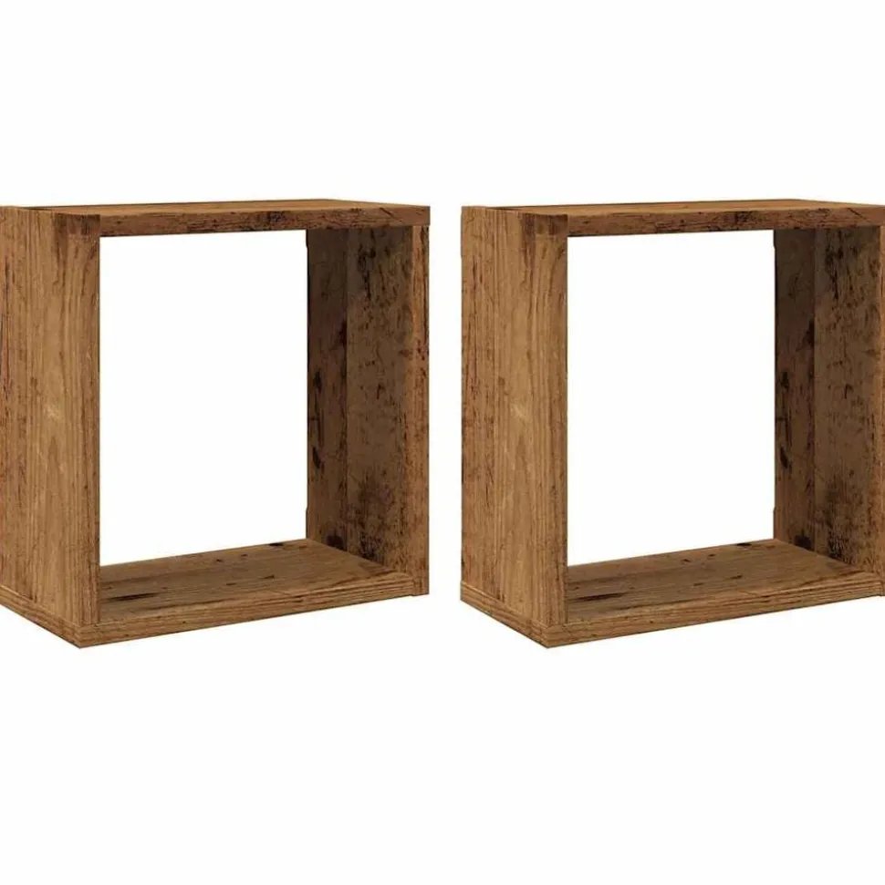 vidaXL Wandschappen kubus 2 st 30x15x30cm bewerkt hout oud houtkleurig