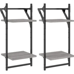 vidaXL Wandschappen 2-laags met stangen 2 st 30x25x65 cm grijs sonoma