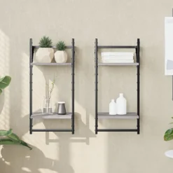 vidaXL Wandschappen 2-laags met stangen 2 st 30x25x65 cm grijs sonoma
