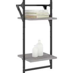 vidaXL Wandschappen 2-laags met stangen 2 st 30x25x65 cm grijs sonoma