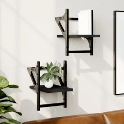 vidaXL Wandschappen met stangen 2 st 20x25x30 cm zwart