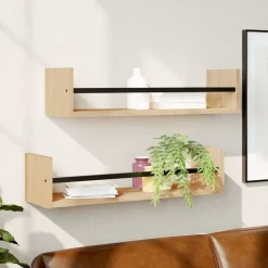 vidaXL Wandschappen met stangen 2 st 60x16x14 cm sonoma eikenkleurig