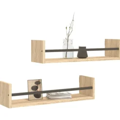 vidaXL Wandschappen met stangen 2 st 60x16x14 cm sonoma eikenkleurig