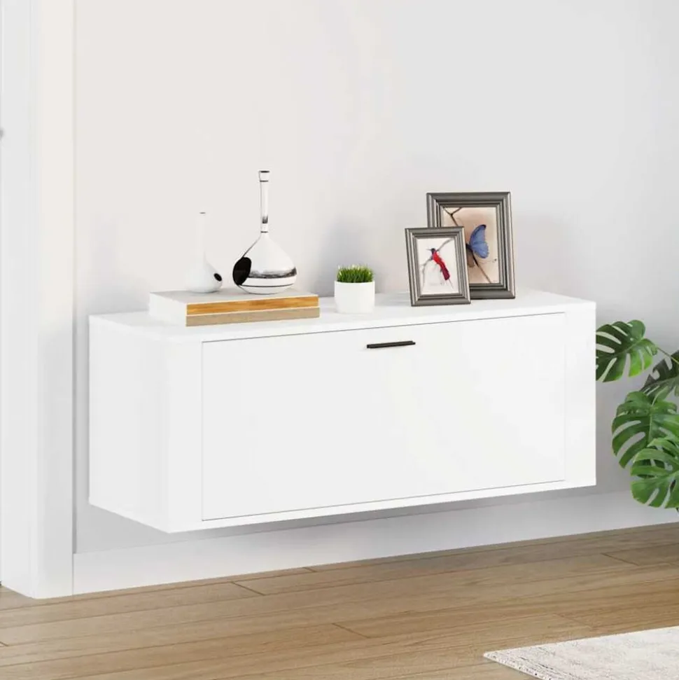 vidaXL Wandschoenenkast 100x35x38 cm bewerkt hout wit
