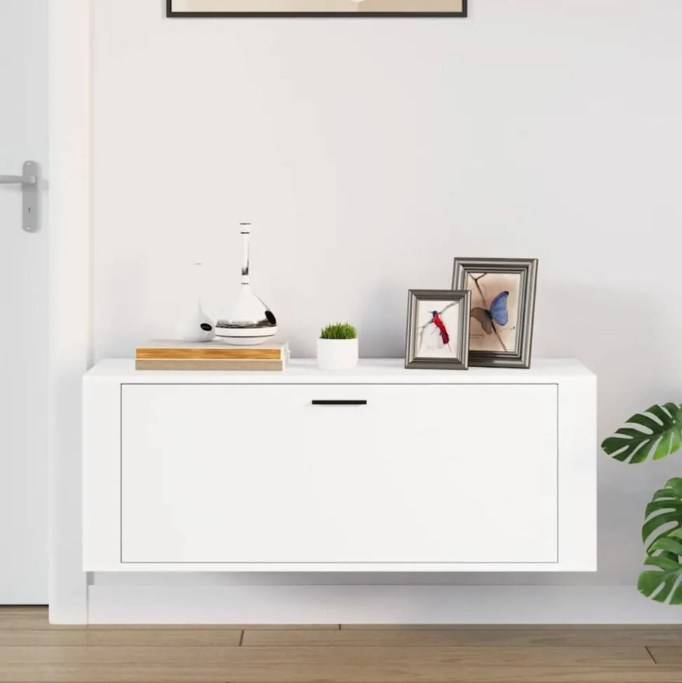 vidaXL Wandschoenenkast 100x35x38 cm bewerkt hout wit