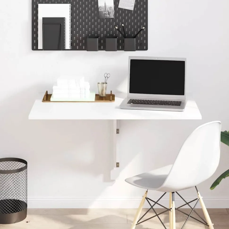 vidaXL Wandtafel inklapbaar 100x60x56 cm bewerkt hout hoogglans wit