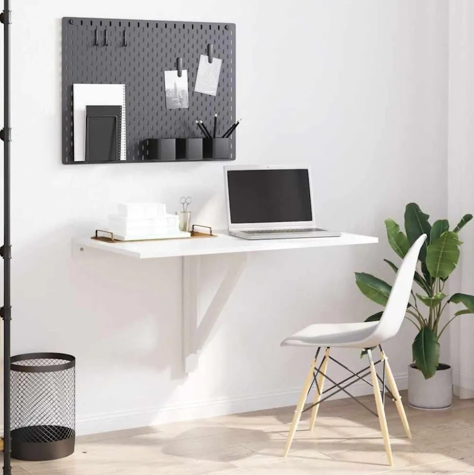vidaXL Wandtafel inklapbaar 100x60x56 cm bewerkt hout hoogglans wit