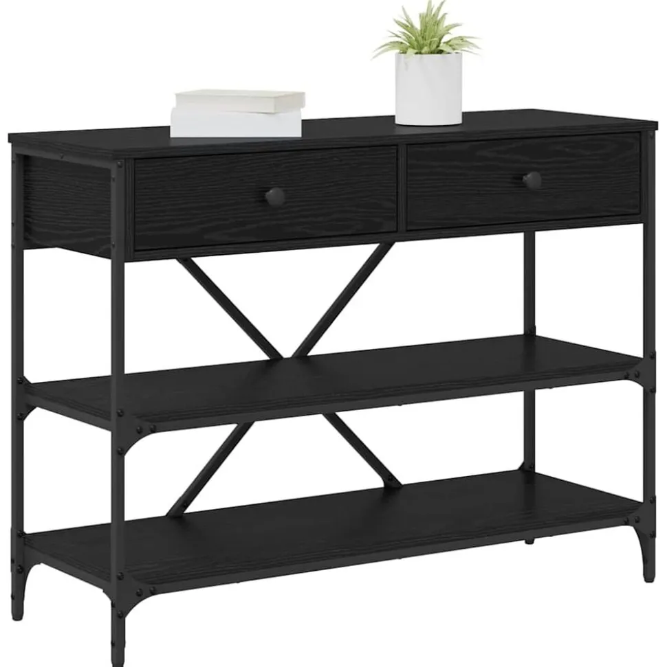 vidaXL Wandtafel met lade Zwart Eiken 100 x 34,5 x 75 cm Hout