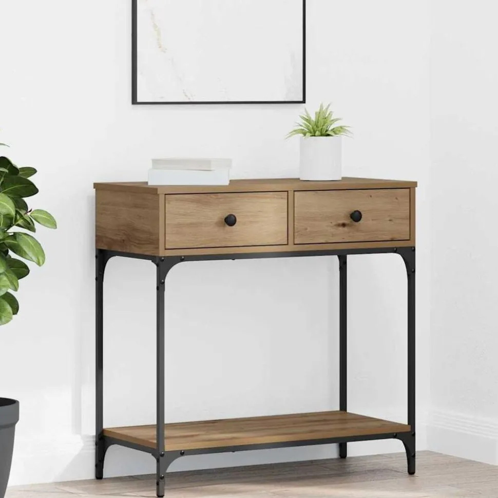 vidaXL Wandtafel met lade artisanaal eikenkleurig 75 x 34,5 x 75 cm