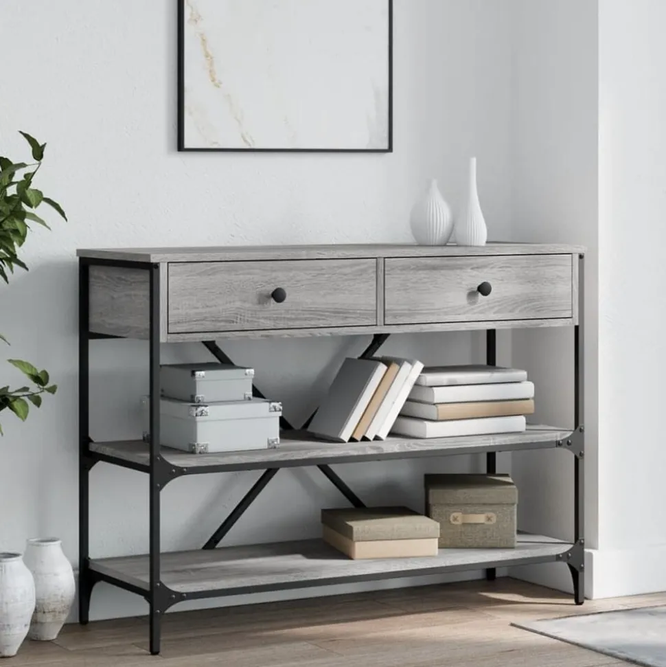 vidaXL Wandtafel met lades en schappen bewerkt hout grijs sonoma eiken