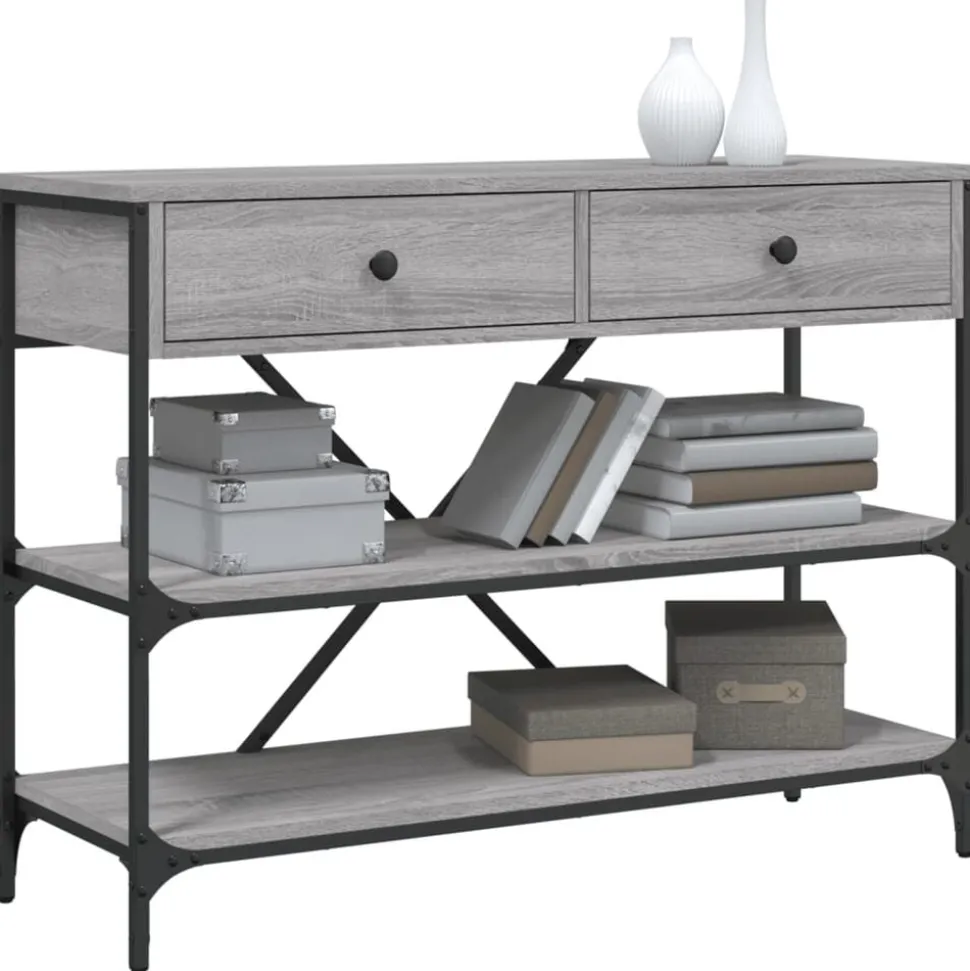 vidaXL Wandtafel met lades en schappen bewerkt hout grijs sonoma eiken