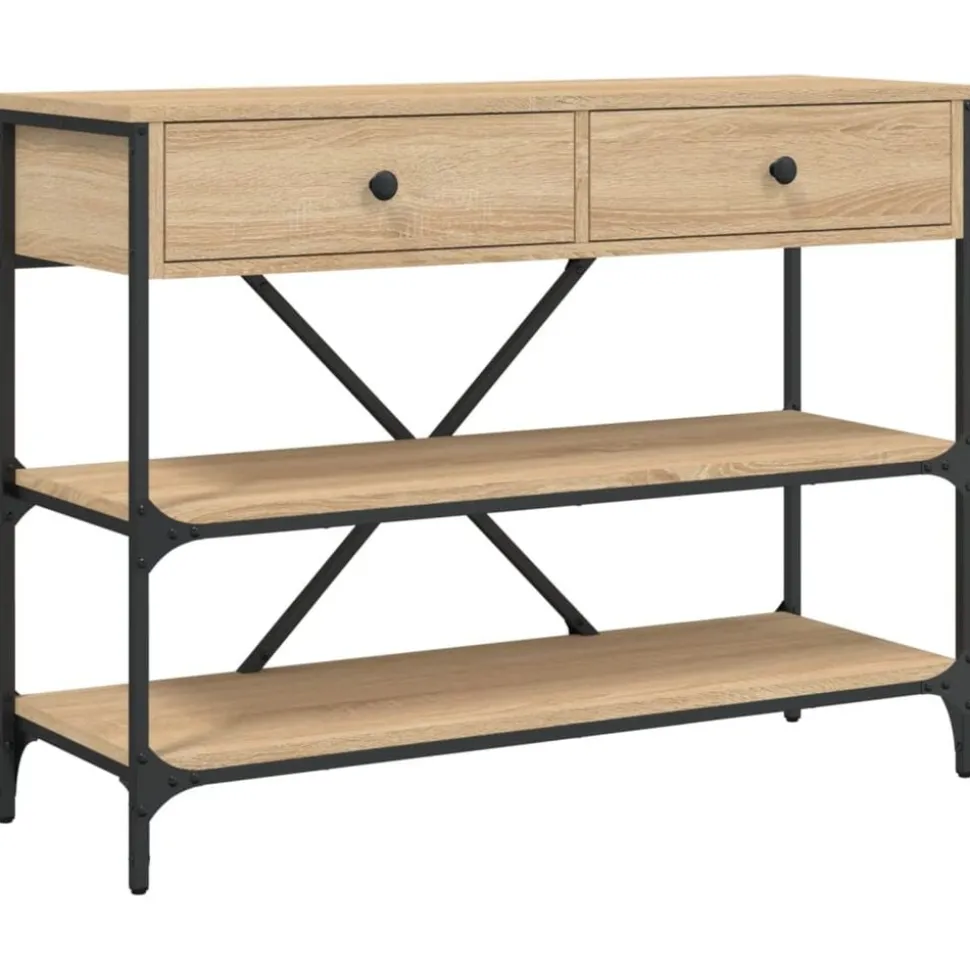 vidaXL Wandtafel met lades en schappen bewerkt hout sonoma eikenkleur