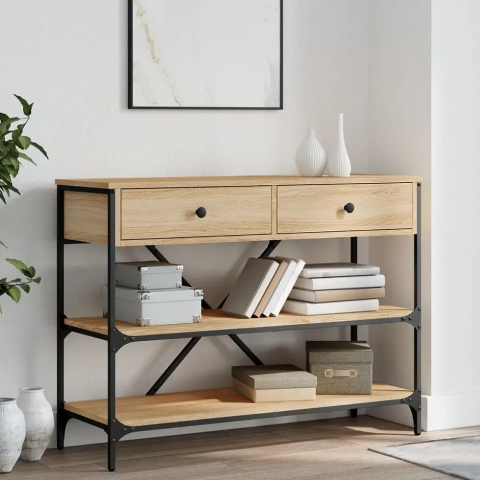 vidaXL Wandtafel met lades en schappen bewerkt hout sonoma eikenkleur