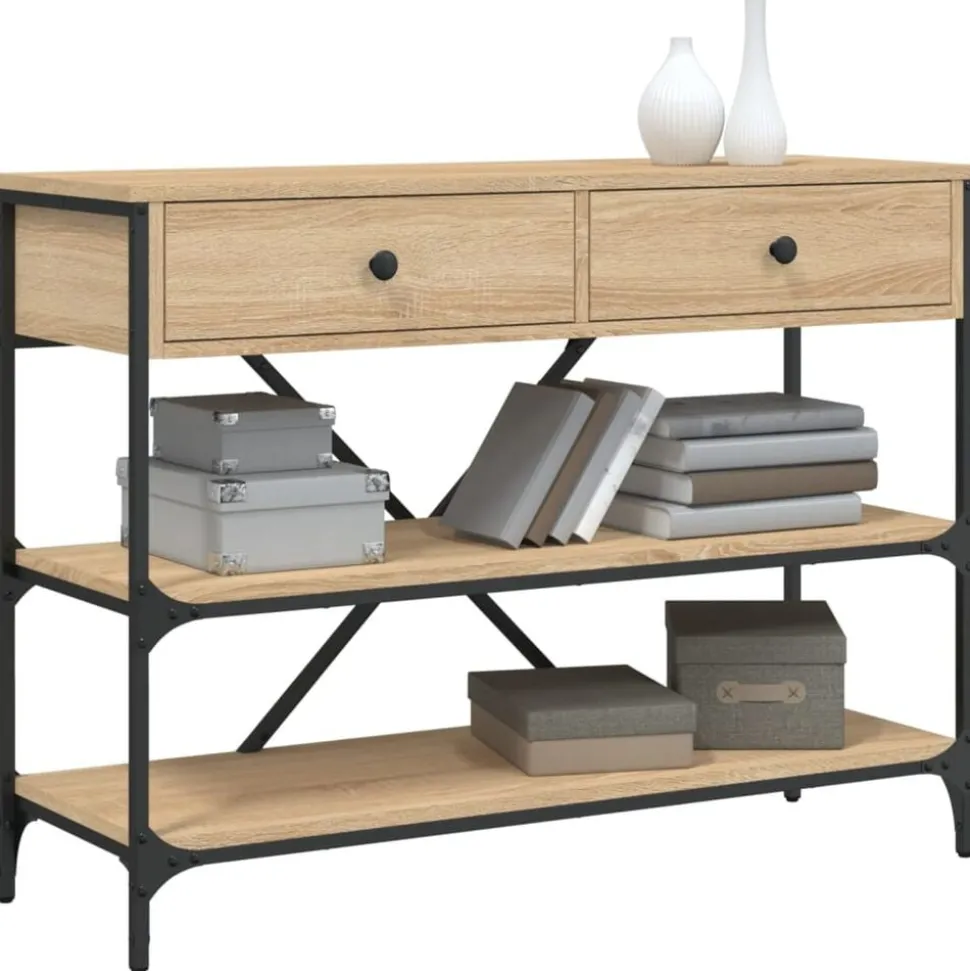 vidaXL Wandtafel met lades en schappen bewerkt hout sonoma eikenkleur