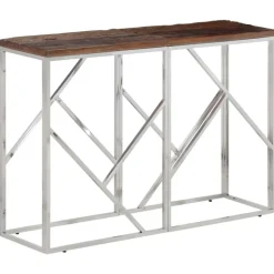 vidaXL Wandtafel roestvrij staal en massief bielshout zilverkleurig
