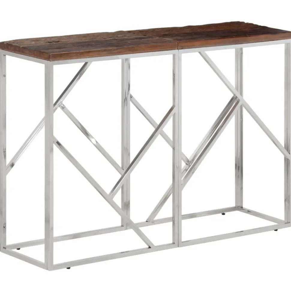 vidaXL Wandtafel roestvrij staal en massief bielshout zilverkleurig