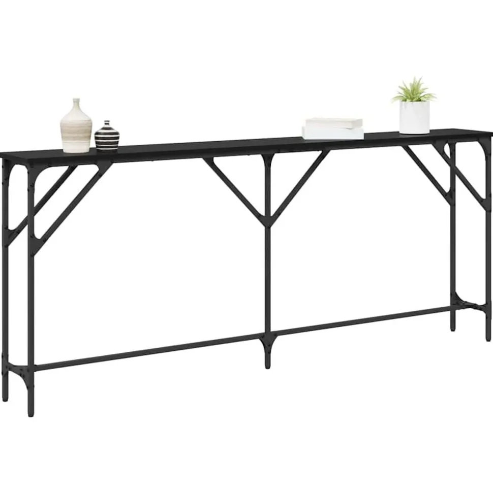 vidaXL Wandtafel Zwart eiken 180 x 23 x 75 cm Gelaagd hout en metaal