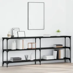vidaXL Wandtafel Zwart eiken 200 x 29 x 75 cm Geperst Hout en Metaal