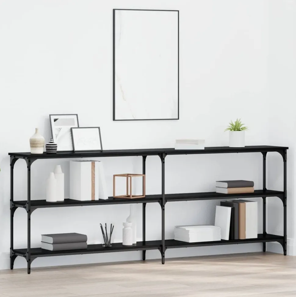vidaXL Wandtafel Zwart eiken 200 x 29 x 75 cm Geperst Hout en Metaal
