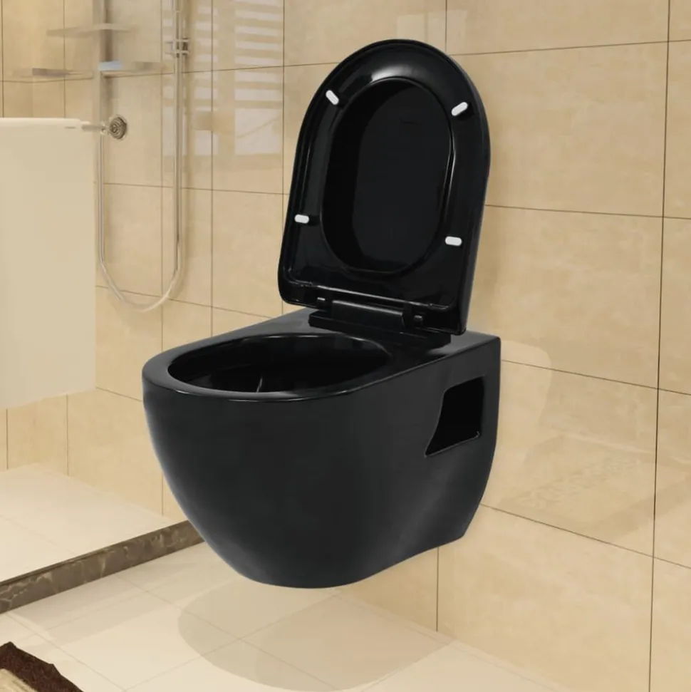 vidaXL Wandtoilet keramiek zwart
