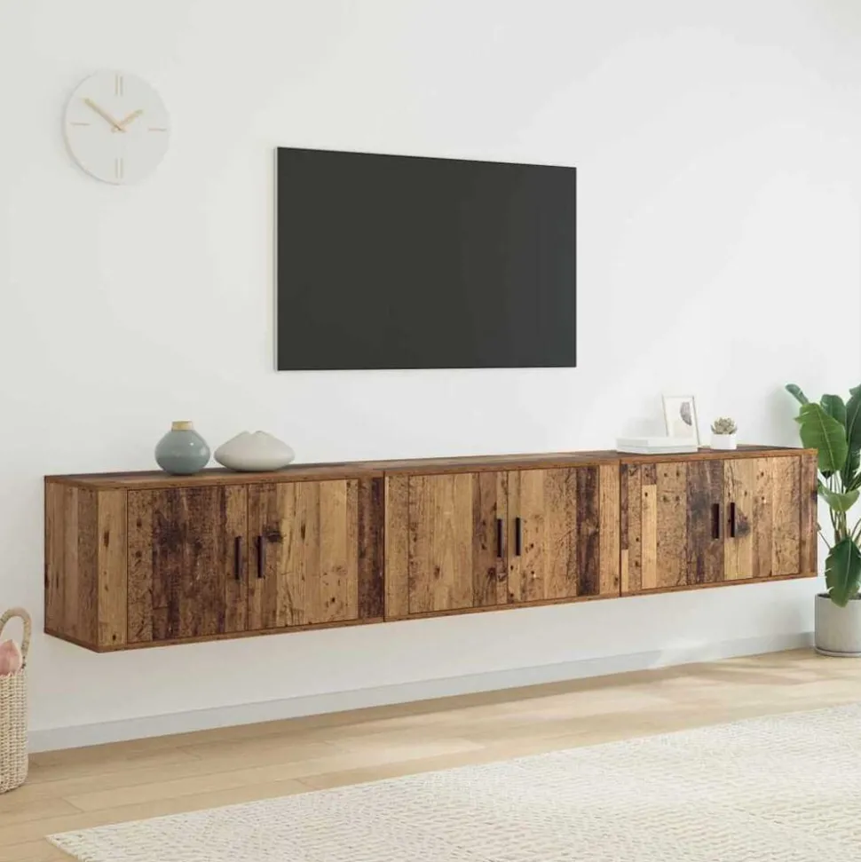 vidaXL Wandtv-kast Set 3 pcs Oud Hout 80 x 34,5 x 40 cm Bewerkt hout