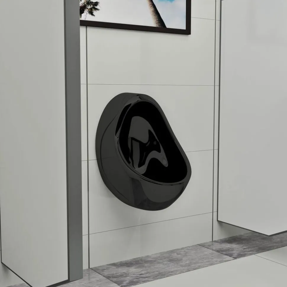 vidaXL Wandurinoir met spoelklep keramiek zwart